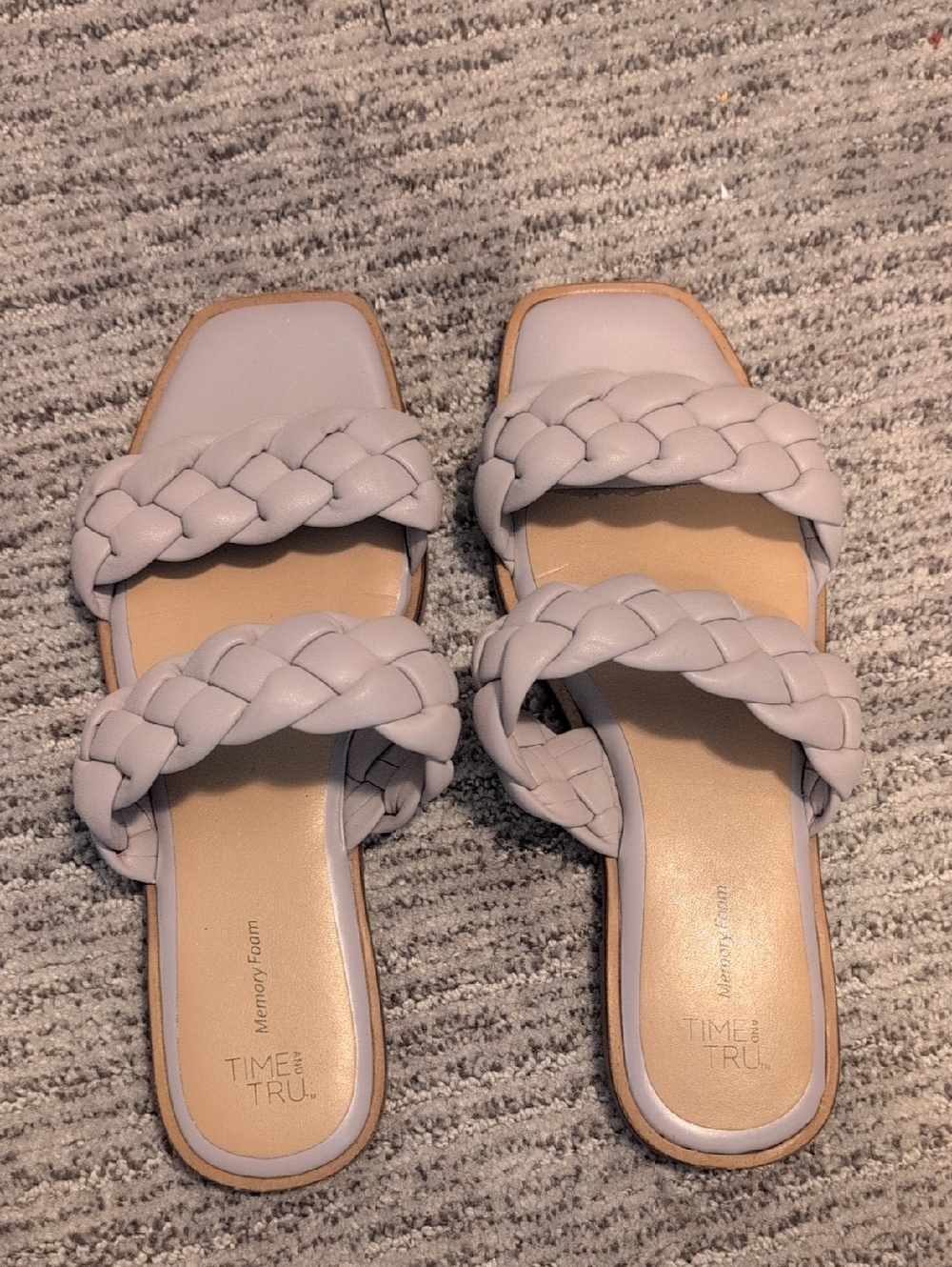 Time and Tru Lilac Braided Double-Strap Slide Sandals
